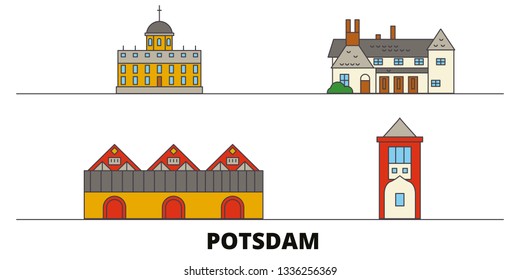 Germany, Potsdam flat landmarks vector illustration. Germany, Potsdam line city with famous travel sights, skyline, design. 