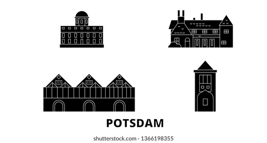 Germany, Potsdam flat travel skyline set. Germany, Potsdam black city vector illustration, symbol, travel sights, landmarks.