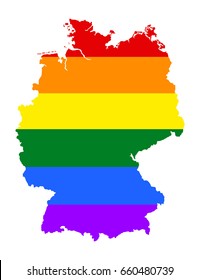 Germany pride gay vector map with rainbow flag colors. Gay flag over Germany map. Rainbow flag. LGBT community rights in Germany.