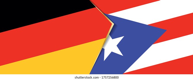 Deutschland und Puerto Rico Flaggen, zwei Vektorfahnen Symbol für Beziehung oder Konfrontation.