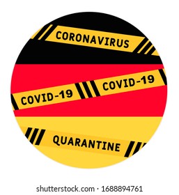 Deutschland Quarantäne und außerordentliche Sofortmaßnahmen unter pandemischem Virus. Stopp coronavirus covid-19 gelbes Grenzband auf dem deutschen Flaggenhintergrund Vektorillustration Illustration.