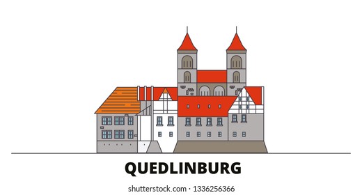 Germany, Quedlinburg flat landmarks vector illustration. Germany, Quedlinburg line city with famous travel sights, skyline, design. 