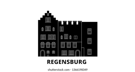 Germany, Regensburg flat travel skyline set. Germany, Regensburg black city vector illustration, symbol, travel sights, landmarks.