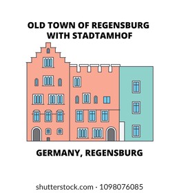 Germany, Regensburg, Old Town Stadtamhof line icon concept. Germany, Regensburg, Old Town Stadtamhof flat vector sign, symbol, illustration.