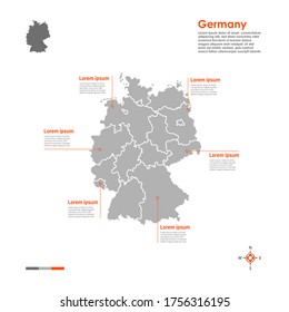 Germany regions vector map on white background.