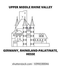 Germany, Rhineland-Palatinate, Hesse, Upper Middle Rhine Valley line icon concept. Germany, Rhineland-Palatinate, Hesse, Upper Middle Rhine Valley linear vector sign, symbol, illustration.