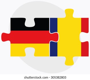 Germany and Romania Flags in puzzle isolated on white background