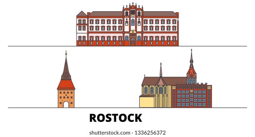 Germany, Rostock flat landmarks vector illustration. Germany, Rostock line city with famous travel sights, skyline, design. 