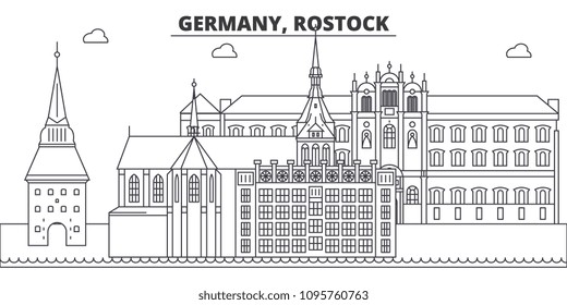 Germany, Rostock line skyline vector illustration. Germany, Rostock linear cityscape with famous landmarks, city sights, vector landscape. 