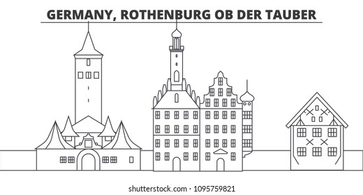 Germany, Rothenburg Ob Der Tauber line skyline vector illustration. Germany, Rothenburg Ob Der Tauber linear cityscape with famous landmarks, city sights, vector landscape. 