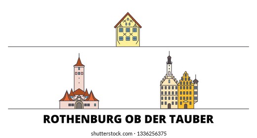 Germany, Rothenburg Ob Der Tauber flat landmarks vector illustration. Germany, Rothenburg Ob Der Tauber line city with famous travel sights, skyline, design. 