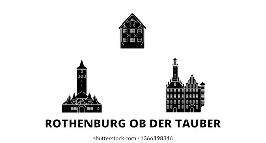 Germany, Rothenburg Ob Der Tauber flat travel skyline set. Germany, Rothenburg Ob Der Tauber black city vector illustration, symbol, travel sights, landmarks.