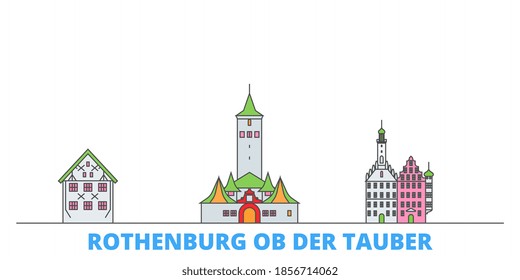 Germany, Rothenburg Ob Der Tauber line cityscape, flat vector. Travel city landmark, oultine illustration, line world icons