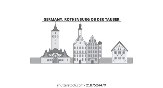 Germany, Rothenburg Ob Der Tauber city skyline isolated vector illustration, icons