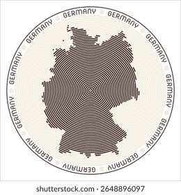 Germany round logo design. Country shape built of rings. Germany text around the country. Vector Illustration.