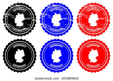 Germany - rubber stamp - vector, Deutschland map pattern - sticker - black, blue and red