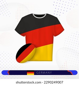 Deutschland Rugby Jersey mit Rugby-Ball aus Deutschland auf abstraktem Sporthintergrund. Jersey Design.