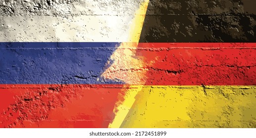 Germany - Russia conflict. Dispute between Germany  and Russia. Tensions between Russia and Germany  Russian and Germany flag facing each other