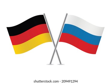 Germany and Russia flags. German and Russian flags isolated on white background. Vector illustration.
