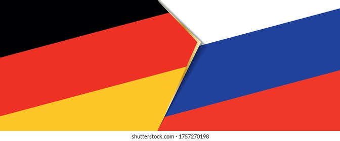 Deutschland und Russland Flaggen, zwei Vektorflaggen Symbol für Beziehung oder Konfrontation.