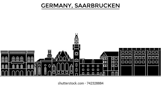 Germany, Saarbrucken architecture vector city skyline, travel cityscape with landmarks, buildings, isolated sights on background