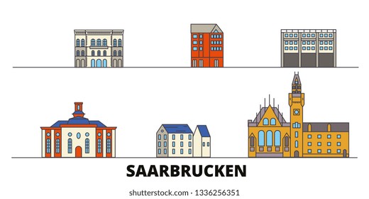 Germany, Saarbrucken flat landmarks vector illustration. Germany, Saarbrucken line city with famous travel sights, skyline, design. 
