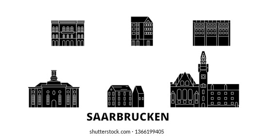 Germany, Saarbrucken flat travel skyline set. Germany, Saarbrucken black city vector illustration, symbol, travel sights, landmarks.