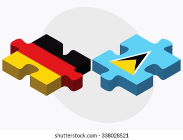 Germany and Saint Lucia Flags in puzzle isolated on white background