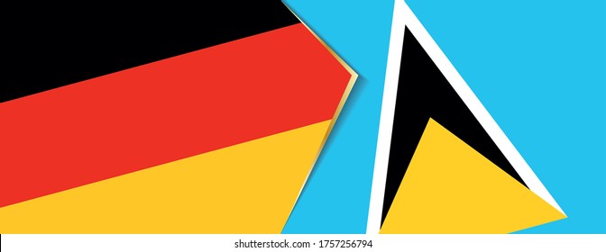 Deutschland und St. Lucia Flaggen, zwei Vektorfahnen Symbol der Beziehung oder Konfrontation.