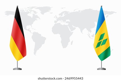 Deutschland und St. Vincent und die Grenadinen Fahnen für offizielles Treffen vor dem Hintergrund der Weltkarte.