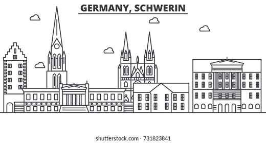 Germany, Schwerin architecture line skyline illustration. Linear vector cityscape with famous landmarks, city sights, design icons. Landscape wtih editable strokes