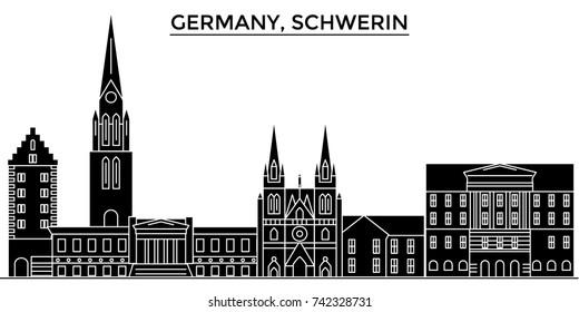 Germany, Schwerin architecture vector city skyline, travel cityscape with landmarks, buildings, isolated sights on background