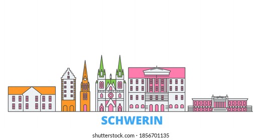 Germany, Schwerin line cityscape, flat vector. Travel city landmark, oultine illustration, line world icons