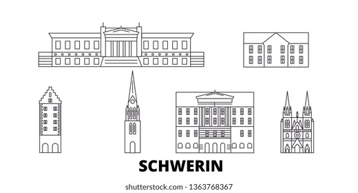 Germany, Schwerin line travel skyline set. Germany, Schwerin outline city vector illustration, symbol, travel sights, landmarks.