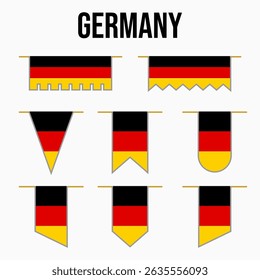 germany set of country flags with their own distinctive colors and symbols, symbolizing pride, with medieval and royal theme style, war, conflict, warriors, both vertical and horizontal. Germans