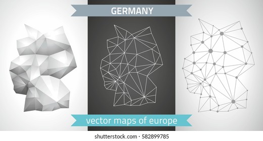 Germany. Set graphic vector maps of Germany, polygonal, grey, mosaic, triangle illustrations  