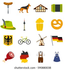 Germany set icons in flat style isolated on white background