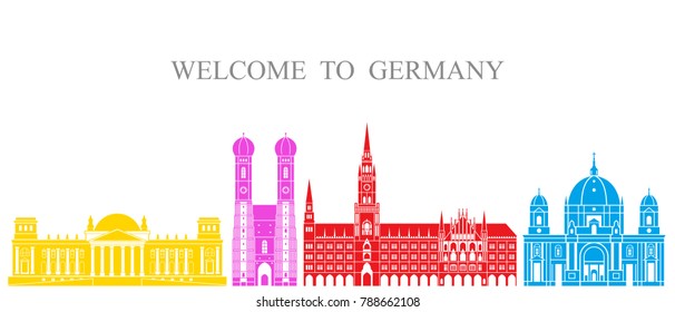 Germany set. Isolated Germany architecture on white background