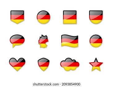 Germany - set of shiny flags of different shapes. Vector illustration