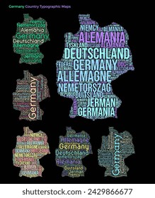 Germany. Set of typography style country illustrations. Germany map shape build of horizontal and vertical country names. Vector illustration.