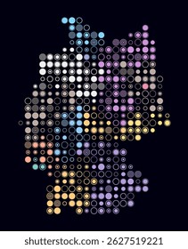 Germany, shape of the country build of colored cells. Digital style map of the Germany on dark background. Large size circle blocks. Amazing vector illustration.