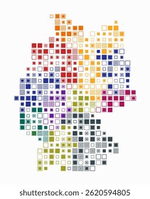 Germany, shape of the country built of colored cells. Digital style map of Germany on a white background. Large size square blocks. Amazing vector illustration.