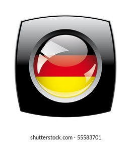 Germany shiny button flag with black frame -  vector illustration. Isolated abstract object against white background.