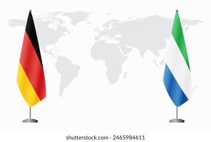 Germany and Sierra Leone flags for official meeting against background of world map.