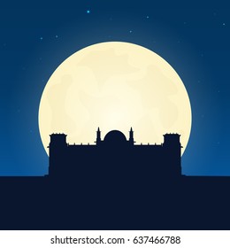 Germany silhouette of attraction. Travel banner with moon on the night background. Trip to country. Travelling illustration