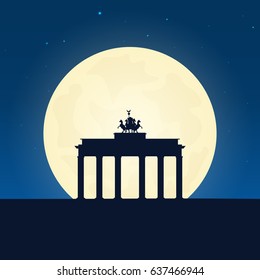 Germany silhouette of attraction. Travel banner with moon on the night background. Trip to country. Travelling illustration