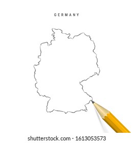 Germany sketch outline map isolated on white background. Empty hand drawn vector map of Germany. Realistic 3D pencil with soft shadow.