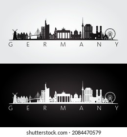 Germany skyline and landmarks silhouette, black and white design, vector illustration. svg