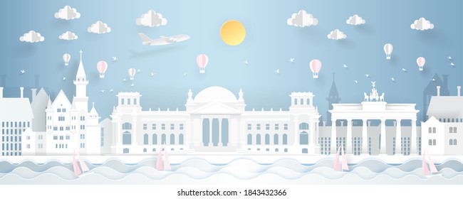 Panorama del Skyline de Alemania. Ilustración vectorial. Concepto de viajes de negocios y turismo con el paisaje histórico de la arquitectura con monumentos de renombre mundial.