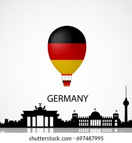 Germany Skyline Silhouette Architecture Buildings. Air Balloon in National Colors.Vector Illustration